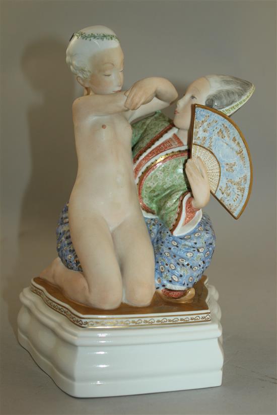 A Royal Copenhagen over-enamelled group Fairytale II, designed by Gerhard Henning, 23cm